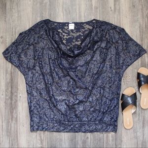❗️FINAL PRICE CLOSET CLOSING Express Navy Sheer Floral Blouse